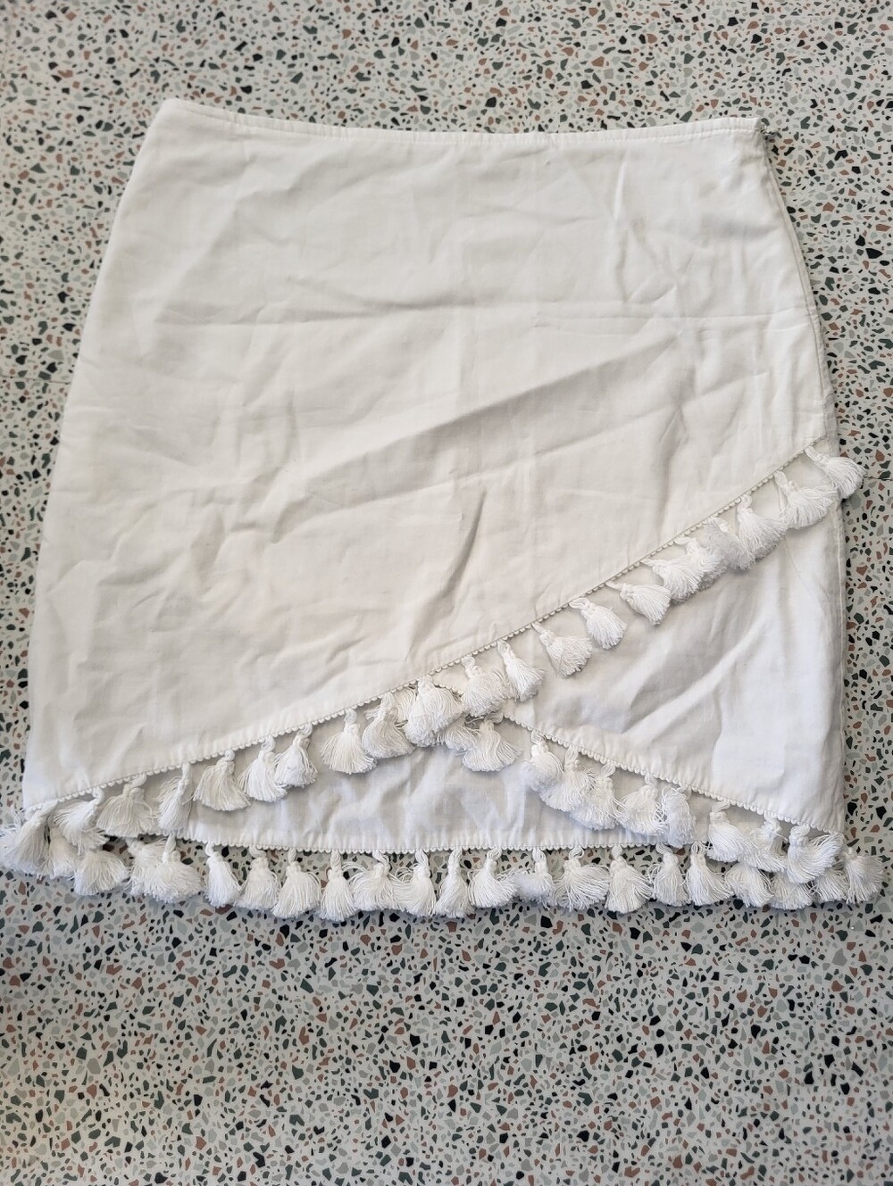 White Tassel Trim Wrap-Style Mini Skirt